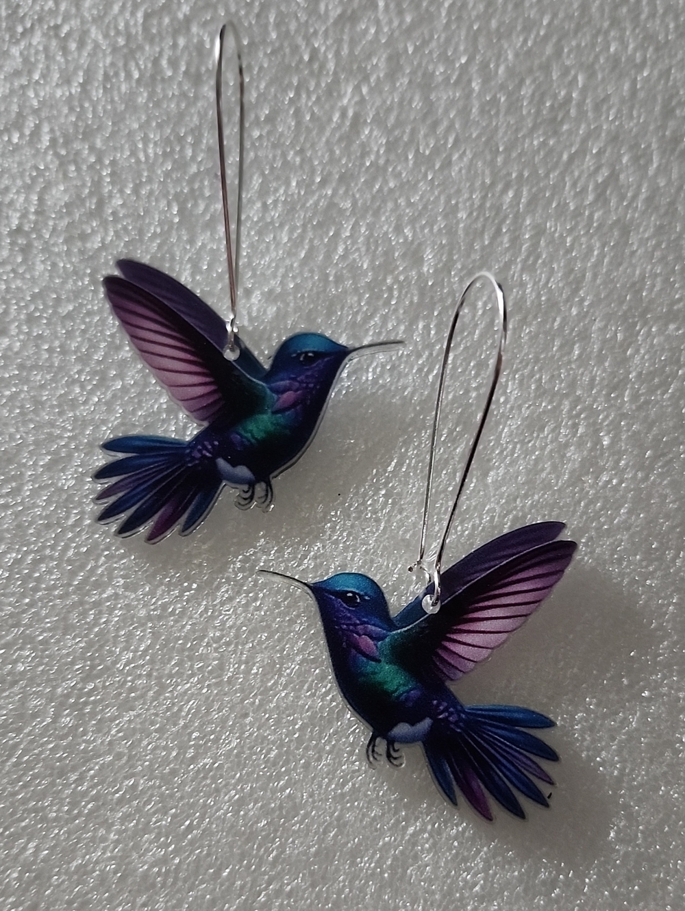 Hand Crafted Purple and Teal Hummingbird Earrings